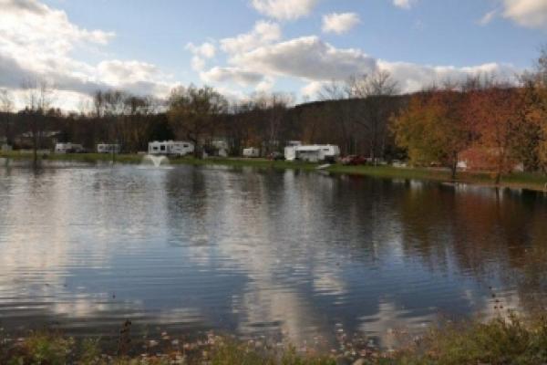 campground viewed across pond