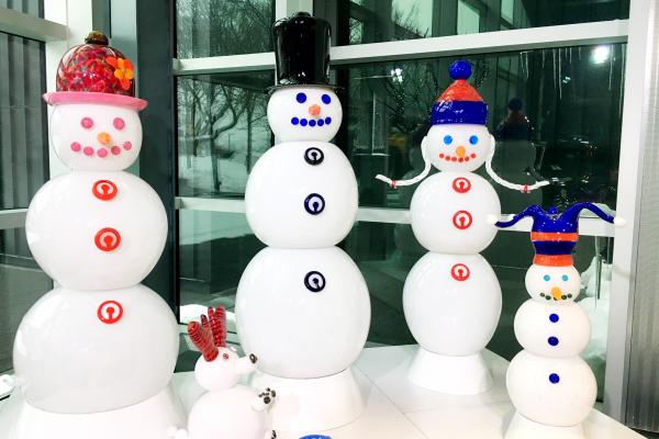 Life size glass snow family