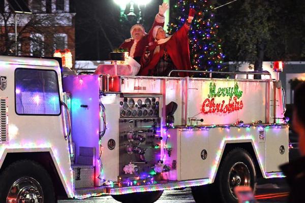 santa on a fire truck