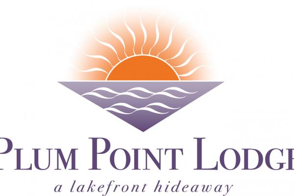 orange sun over purple waves with purple plum point lodge text at bottom of logo image