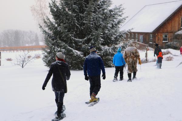 Snowshoeing at Buttonwood Grove Winery