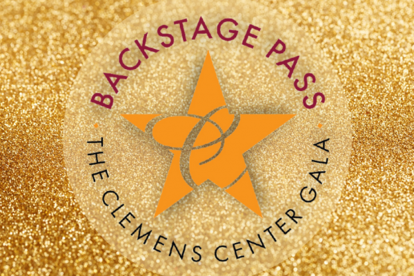 Backstage Pass: The Clemens Center Gala logo with gold background