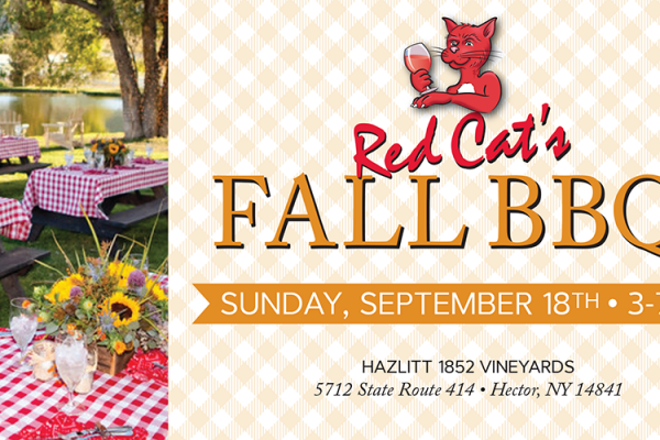 Red Cat's Fall BBQ. September 18, 2022. 3-7 PM. Hazlitt 1852 Vineyards 5712 State Route 414 Hector NY. Tickets $45.