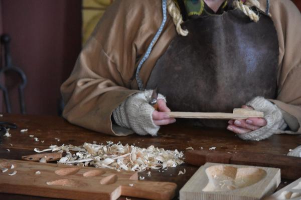 Wood shavings and carving tools