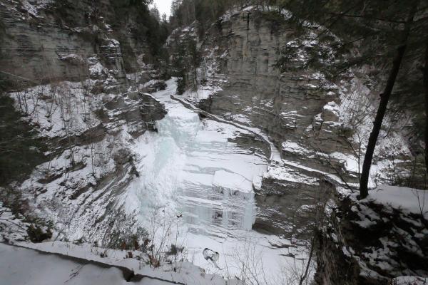 Lucifer Falls is covered with ice during deep winter.