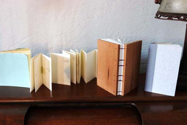 Examples of the four different bookbinding techniques offered in this workshop series.