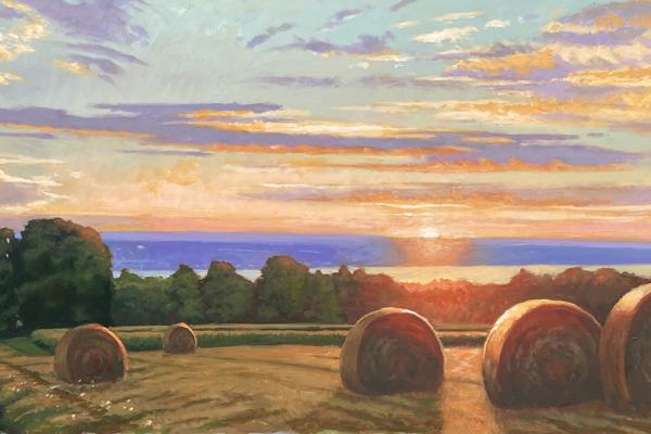 Brian S Keeler July Evening Landscape with 5 bales over Seneca