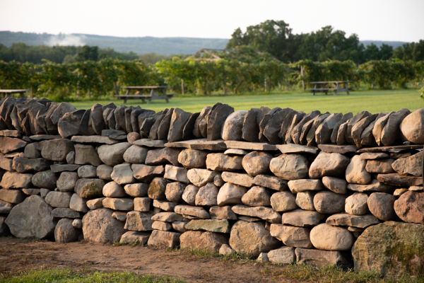 Finished stone wall at Hunt Country Vineyards