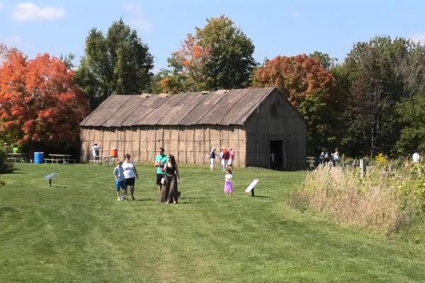Replica of a 17th century longhouse at Ganondagan State Historic Site in Víctor NY