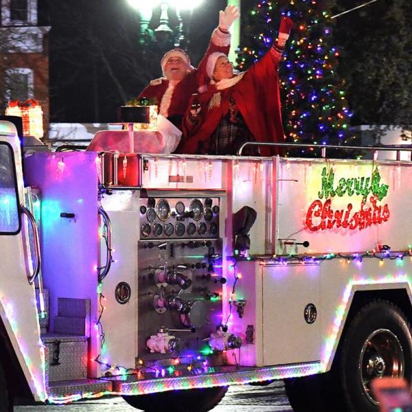 santa on a fire engine