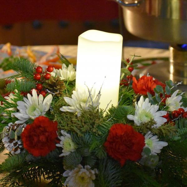 Candle and Holiday wreath at Keuka Spring Vineyards' annual Holiday Barrel Tasting