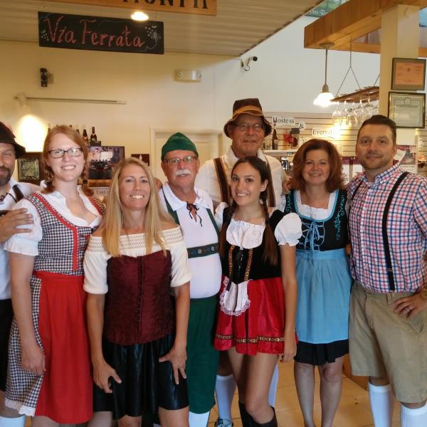The staff of Deer Run Winery dressed in German attire