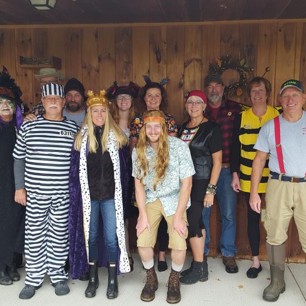 the staff of Deer Run Winery in costume 