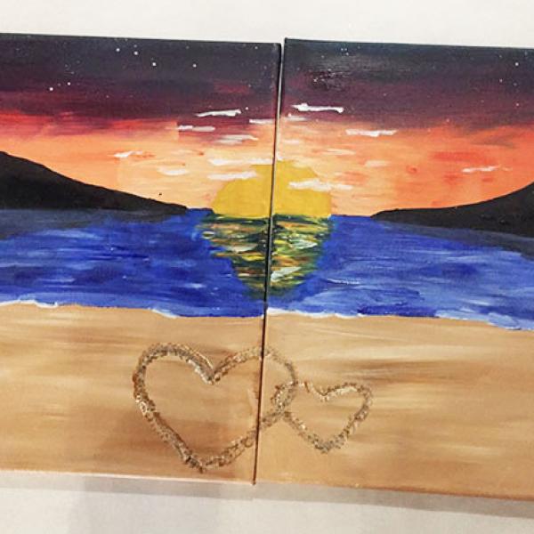 Couples Painting Lake Sunset