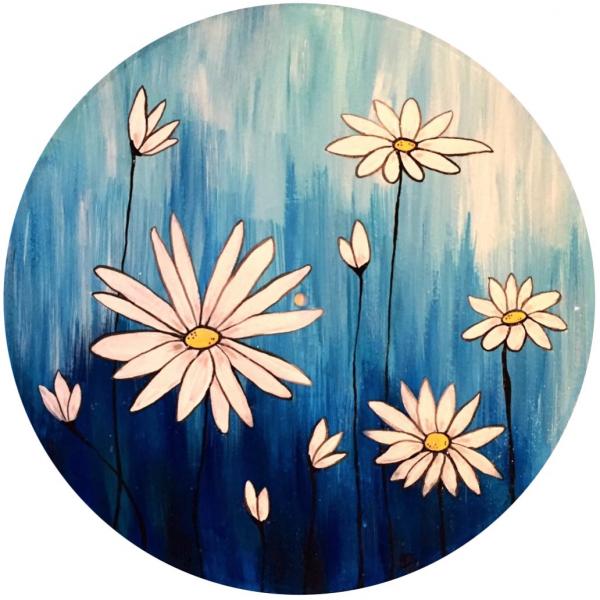 Painting option of Daisies with blue and white background