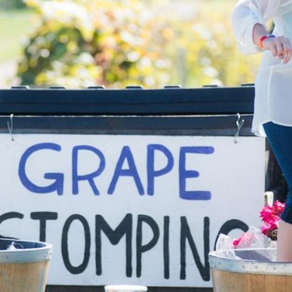 Woman stomping grapes