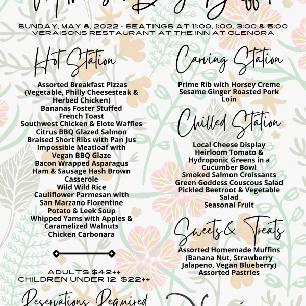 Mother's Day Buffet Menu for Veraisons Restaurant. Menu available in full text outside of image.