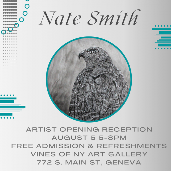 Nate Smith at the gallery starting Friday, Aug 5 at 5pm flyer.