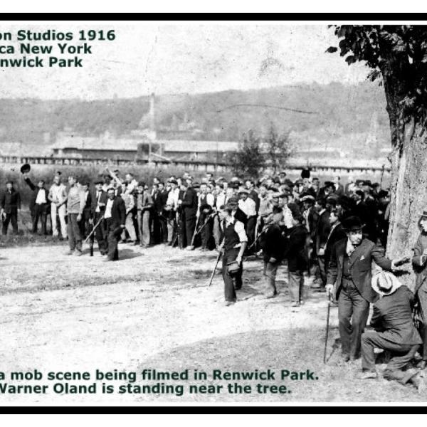 Cast gathered at the shore of Cayuga Lake at Renwick Park, in what is now Stewart Park, Ithaca 