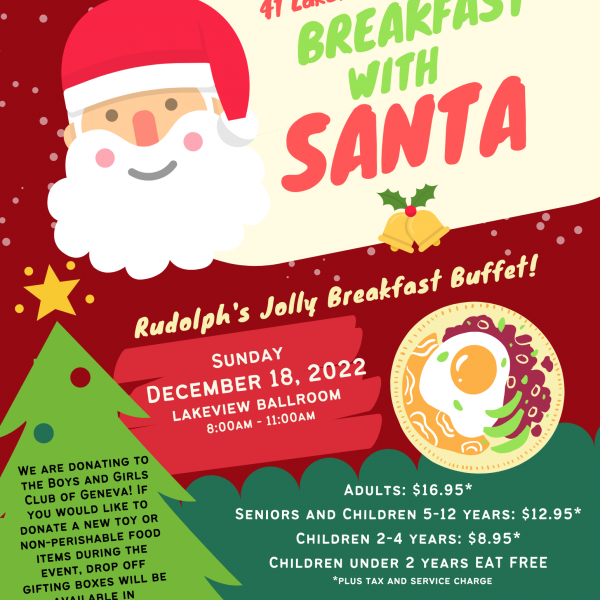Breakfast with santa flyer with information and pricing. 
