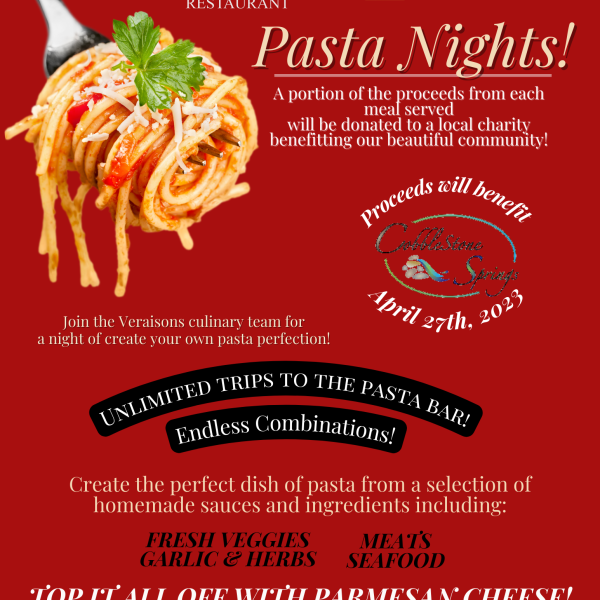 We're thrilled to announce our upcoming Pasta Night—where a portion of the proceeds from each meal served will be donated to Cobblestone Springs!