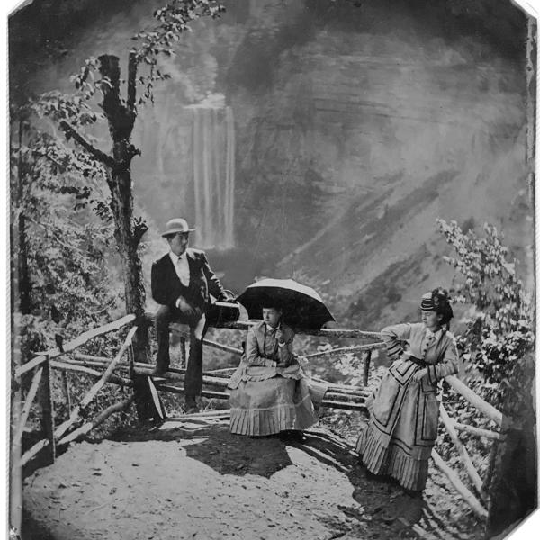 People at the Taughannock Falls overlook in the 1800s
