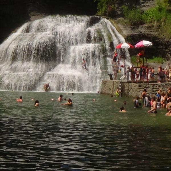 The natural swimming area at the base of Lower Falls is arguably the most beautiful in New York State.