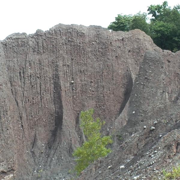 Dramatic earthen cliff in Sitts Bluff, created by glaciers and wave erosion by Lake Ontario