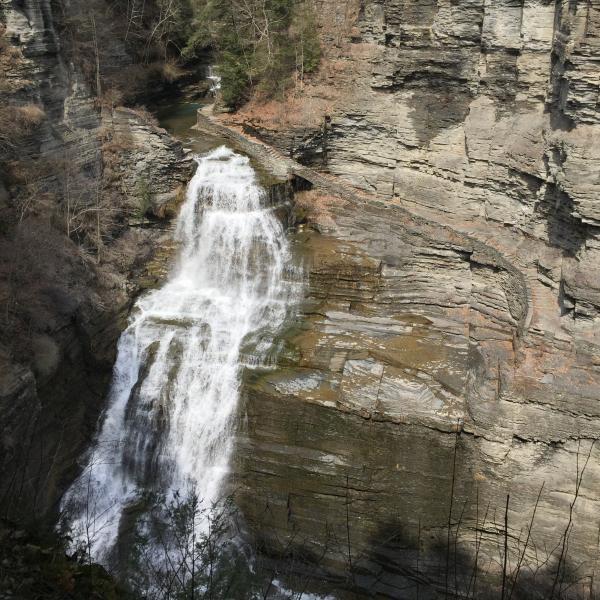 Lucifer Falls in the upper gorge, once called Enfield Falls, as seen from the Rim Trail overlook