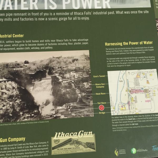 Exhibit detail about Ithaca Falls use for water power for factories 