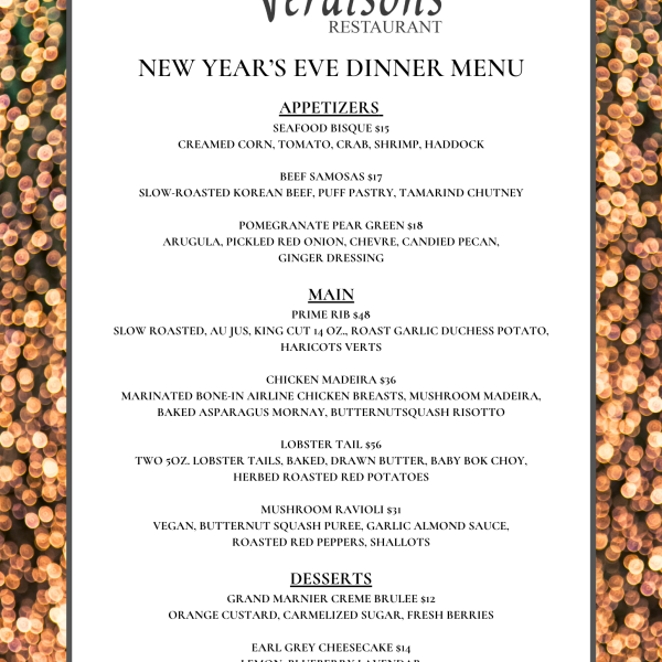 View our special NYE Dinner Menu
