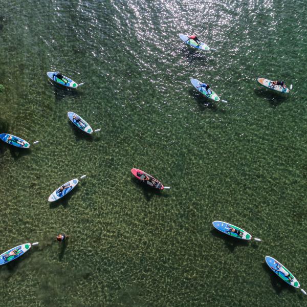 SUP Yoga Class Canandaigua (Arial shot of 11 boards)